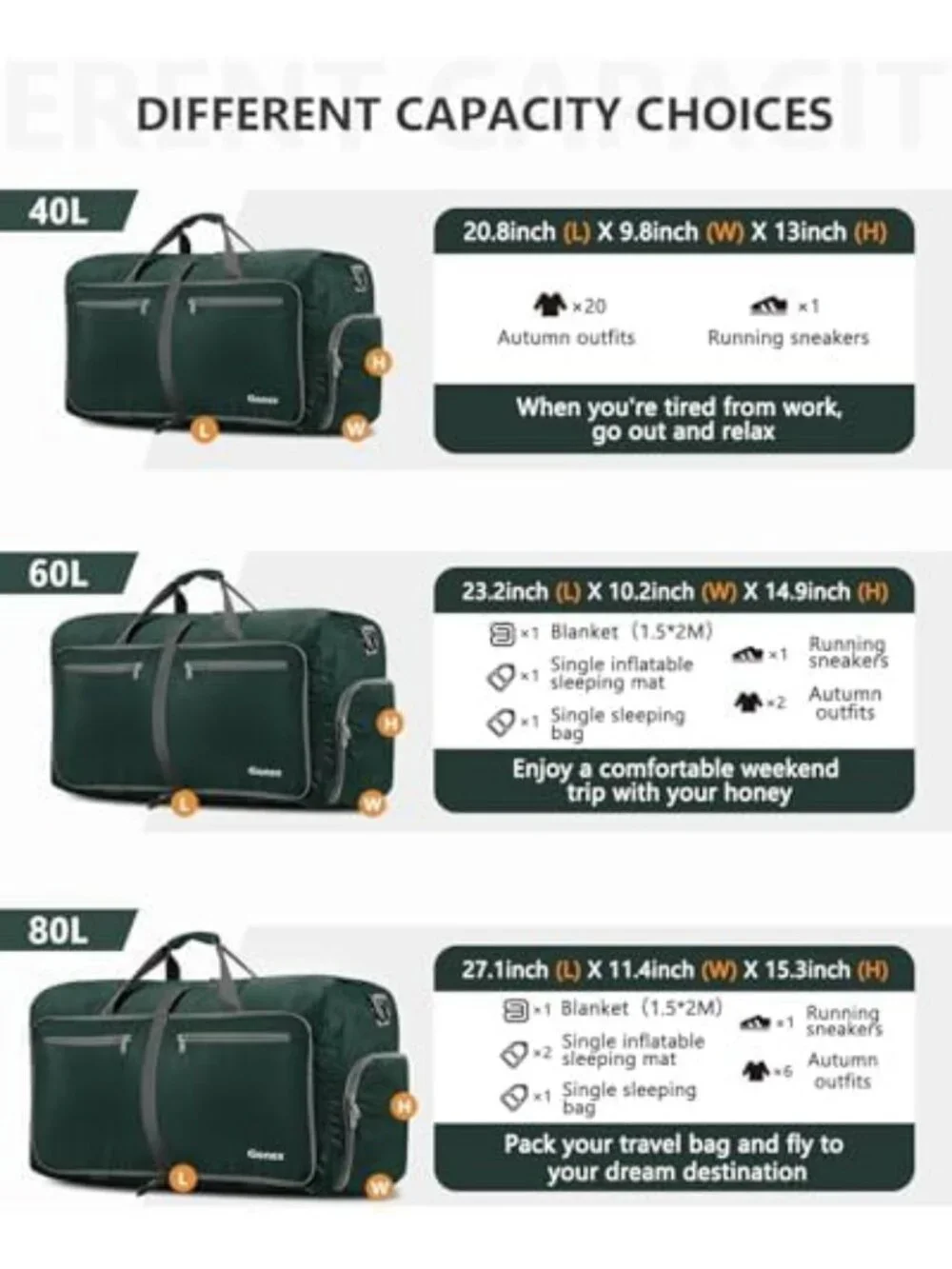 150L Lightweight Foldable Travel Duffle Bag with Shoe Compartment - Perfect for